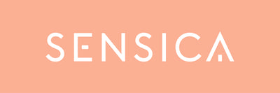 Sensica logo white on peach